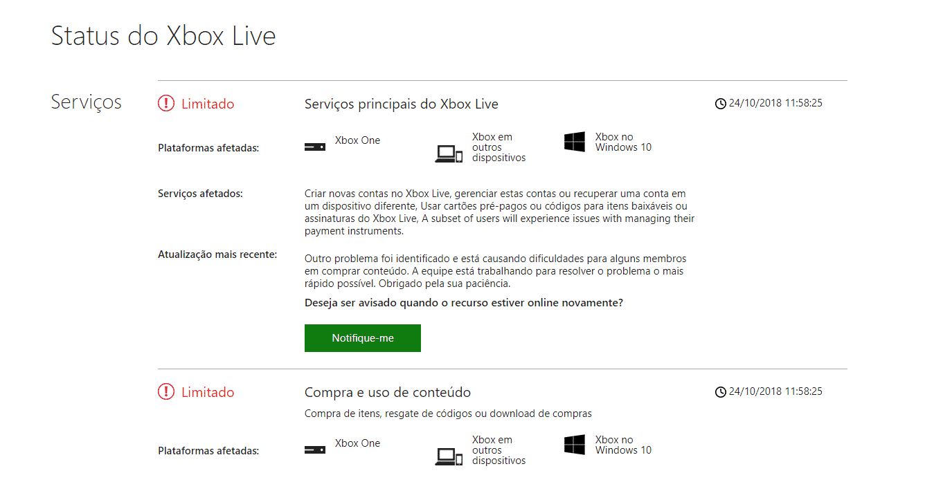 Xbox Live Fora do ar