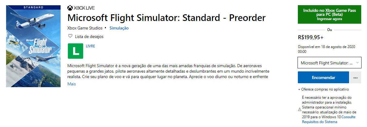 Confirmado: Flight Simulator 2020 será lançado em agosto