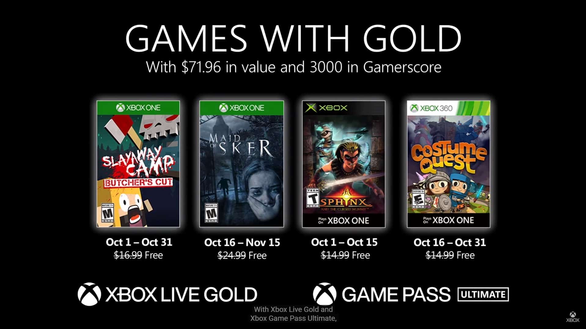 games with gold outubro