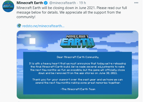 Minecraft Earth Shutting Down in June 2021