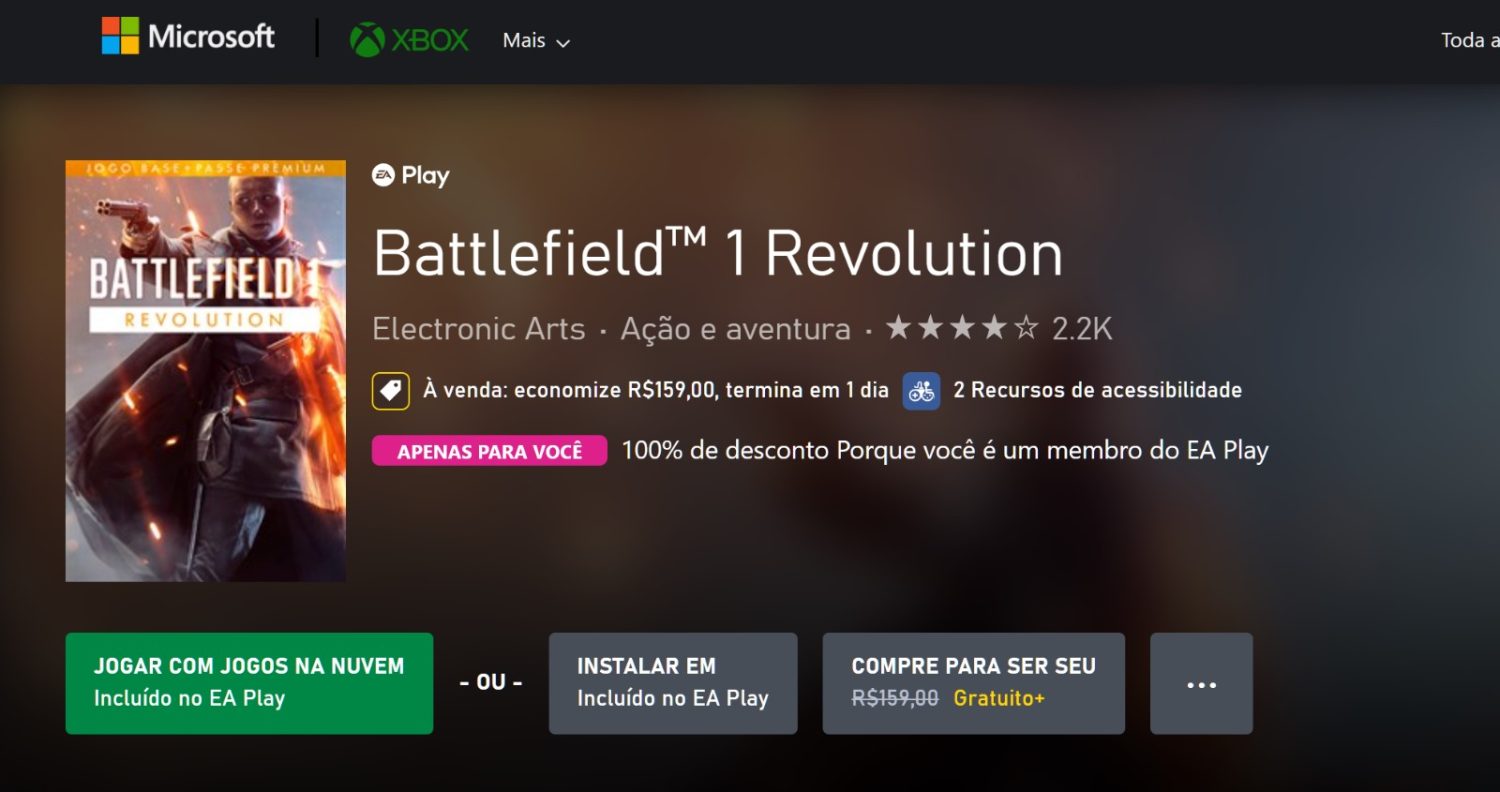 O Battlefield 1 pode ser resgatado totalmente de graça na loja do Xbox!