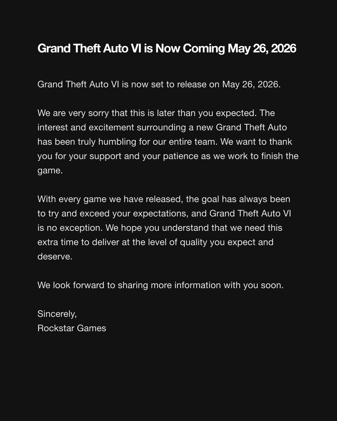 A Rockstar confirmou que o GTA 6 foi adiado para 2026!