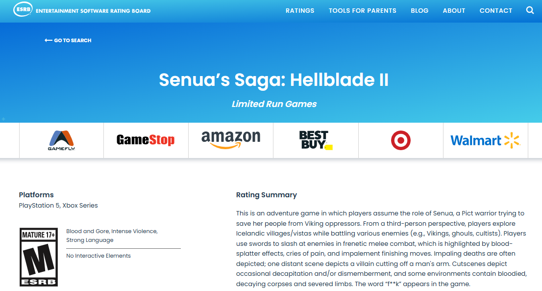 O Senua's Saga: Hellblade 2 pode receber edição em mídia física em breve. Pelo menos é o que apontou o site de classificação indicativa ESRB.