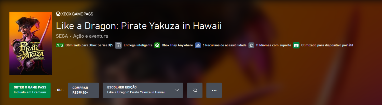 De surpresa, o Xbox adicionou o Like a Dragon: Pirate Yakuza no catálogo do Game Pass, sendo a segunda adição do mês.