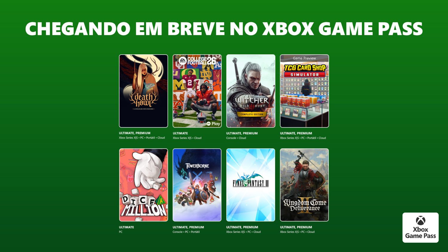 Através do Xbox Wire, a Microsoft divulgou os novos jogos que chegarão no catálogo do Xbox Game Pass para Console, xCloud e PC em fevereiro.